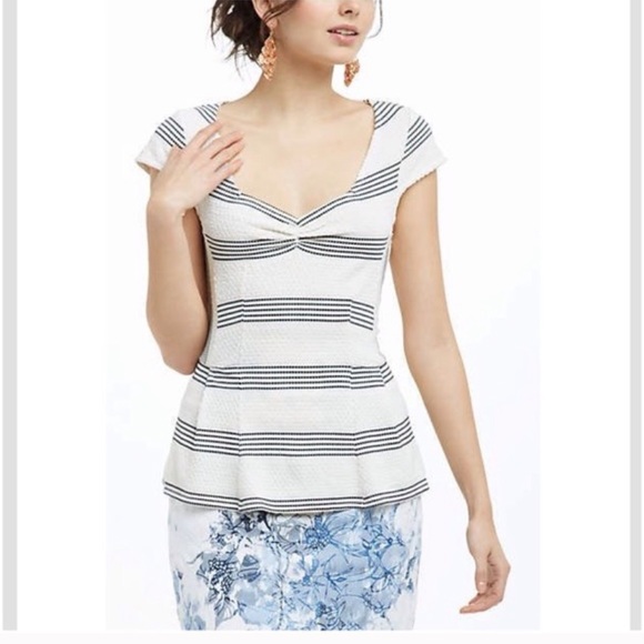 Anthropologie Tops - Anthropologie Postmark Striped Peplum Top Small